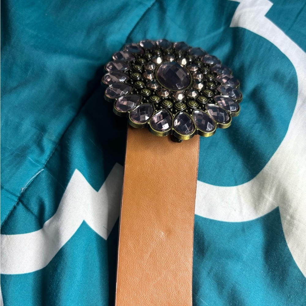 Embellished Tan Belt with Crystal Accents